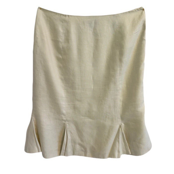 Vintage Lauren Ralph Lauren Linen Skirt Womens Size 12 Ivory Dart Tuck Hem NWT